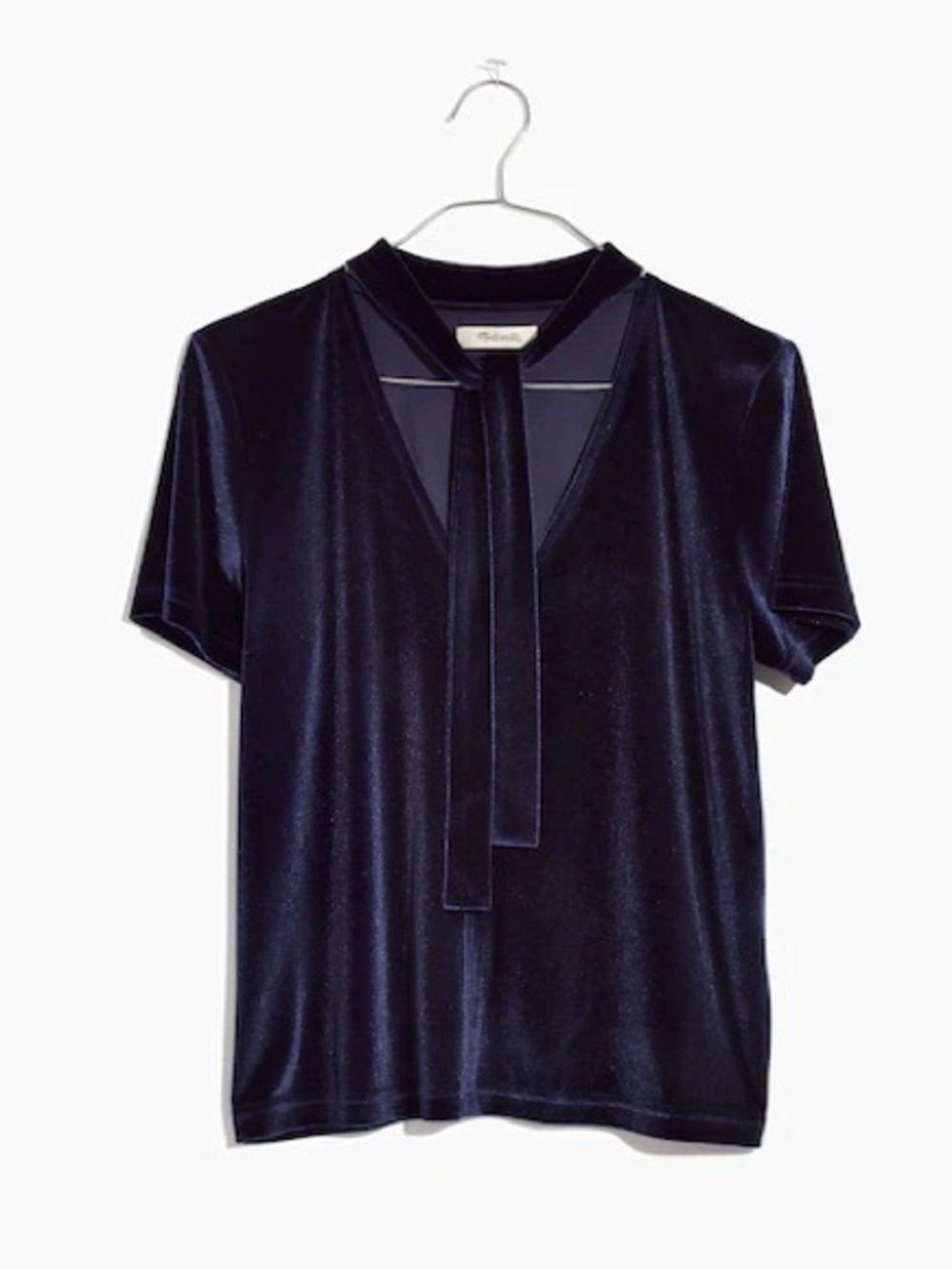 Madewell Navy Velvet Tie-Neck Top